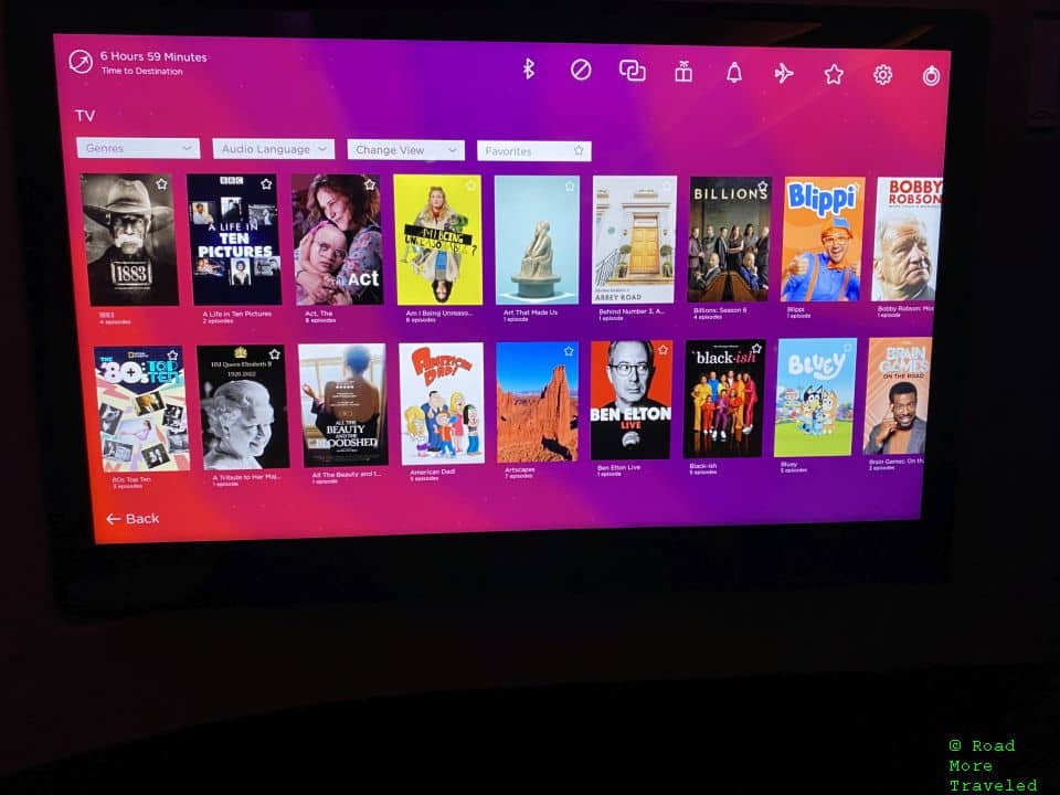 Virgin Atlantic Red entertainment system TV shows