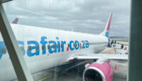 a plane on the runway