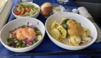 United 767-400 Polaris Business Class - lunch service