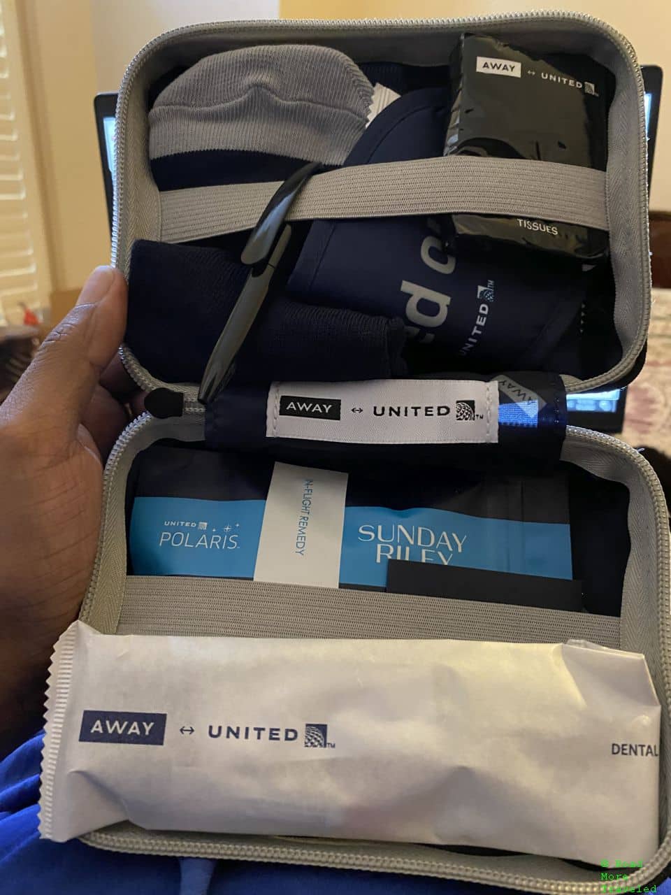 United 767-400 Polaris Business Class - amenity kit contents