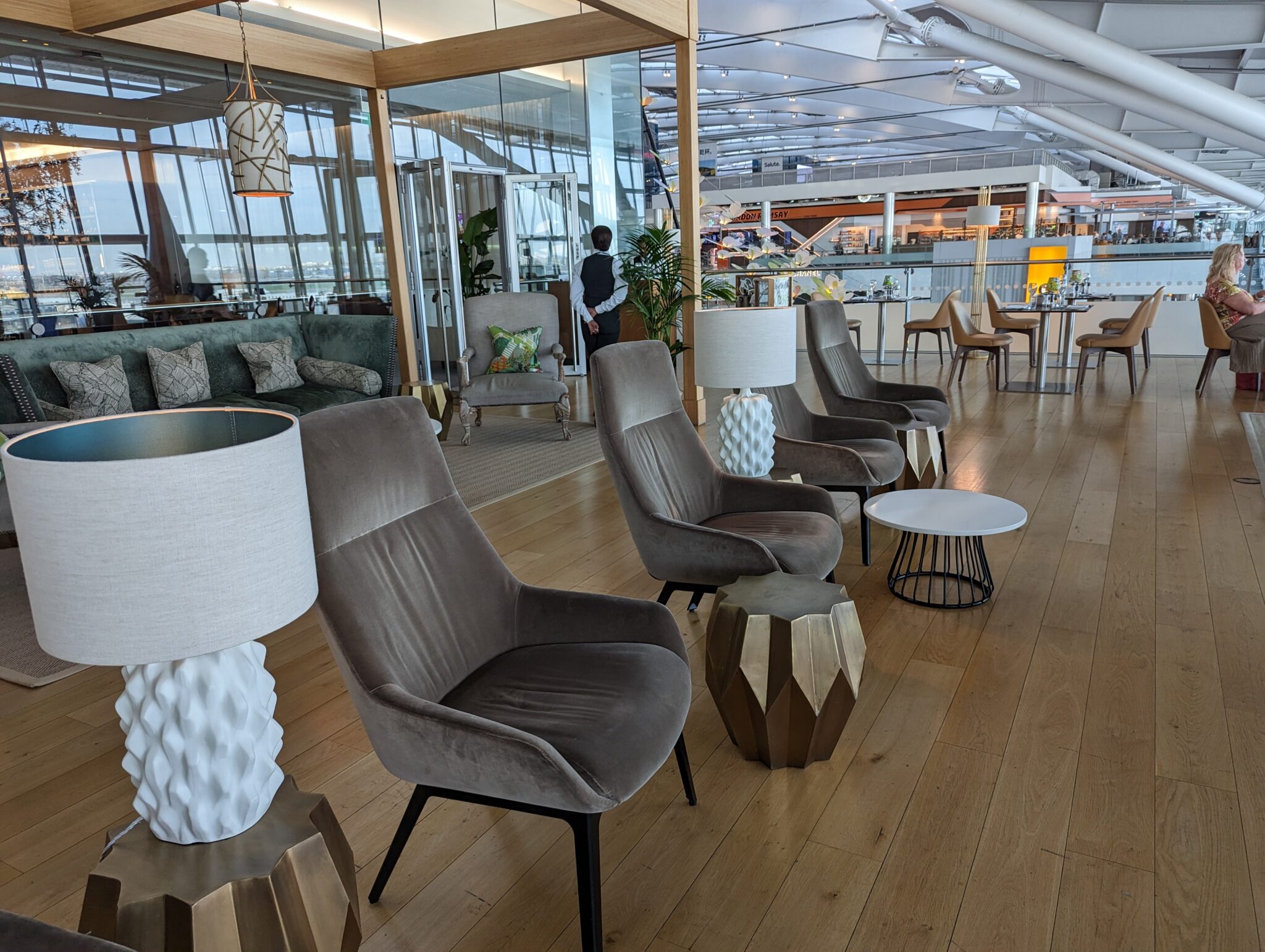 a room with chairs and tables