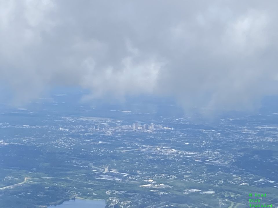 Clouds surrounding downtown Hartford, final approach to BDL