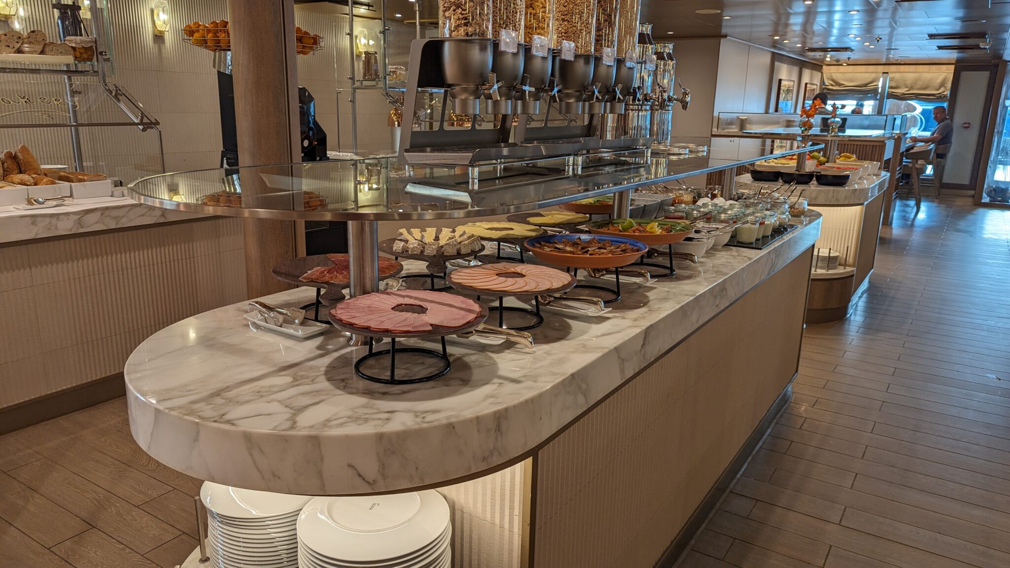 a buffet table with food on it