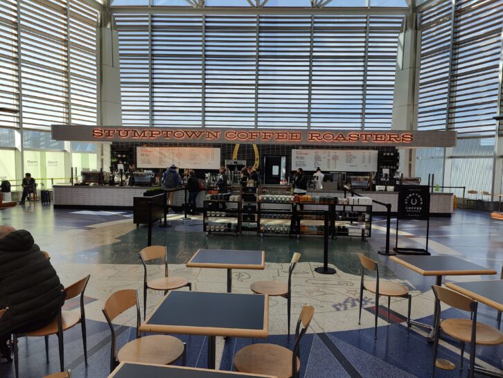 a large room with tables and chairs