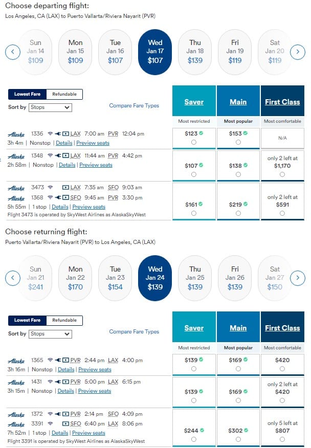a screenshot of a flight schedule