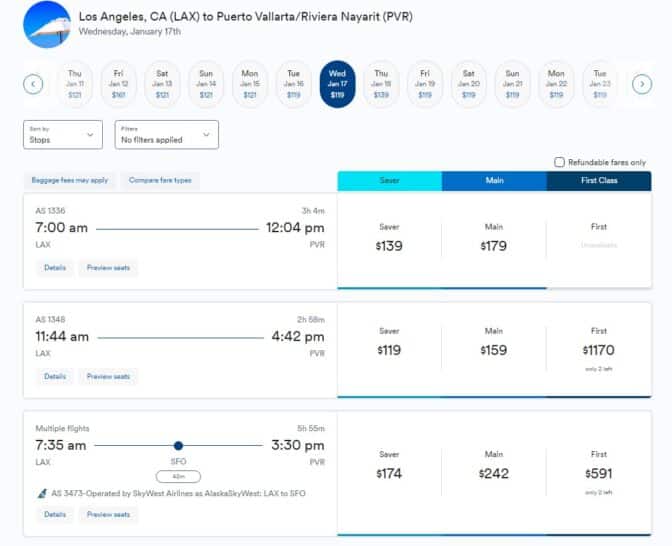 a screenshot of a flight schedule