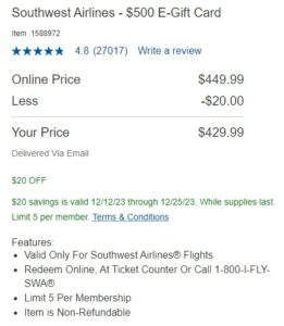 Southwest Gift Cards On Sale At Costco - Travel Codex