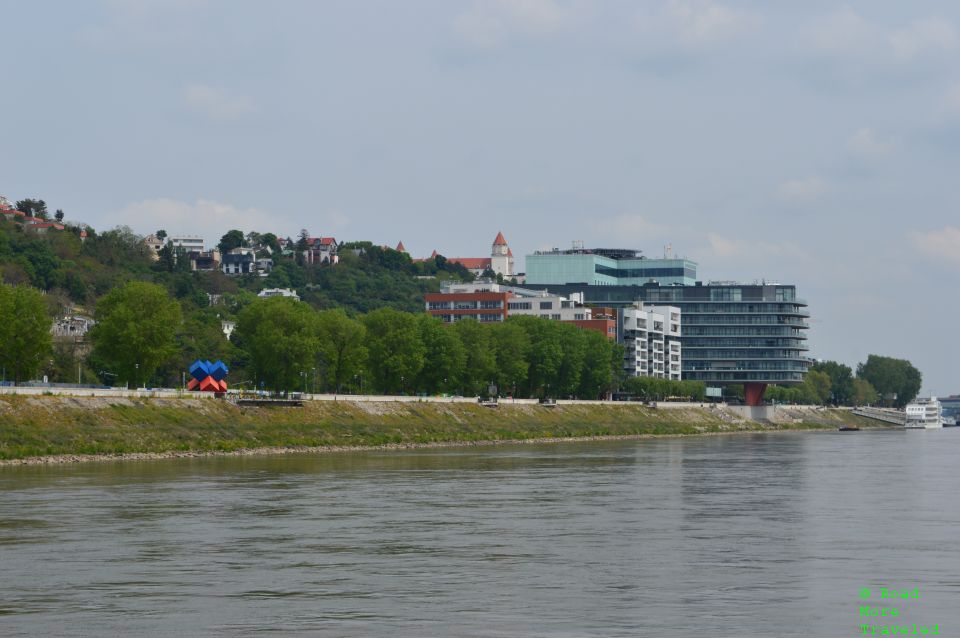 Twin City Liner from Vienna to Bratislava - first view of Bratislava Castle