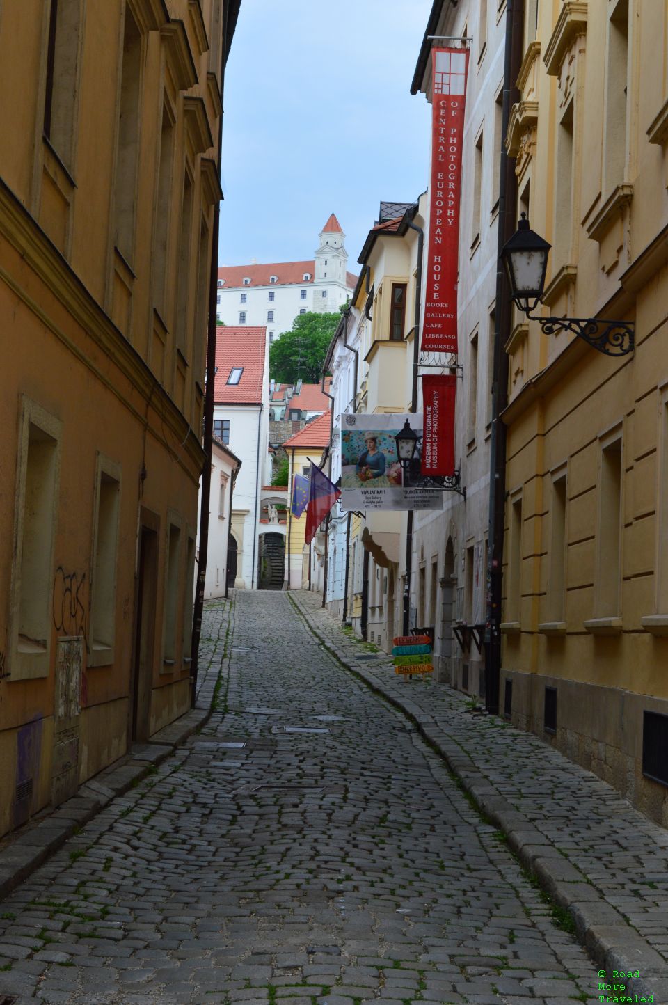 View of Bratislava Castle from side street, Old Town Bratislava