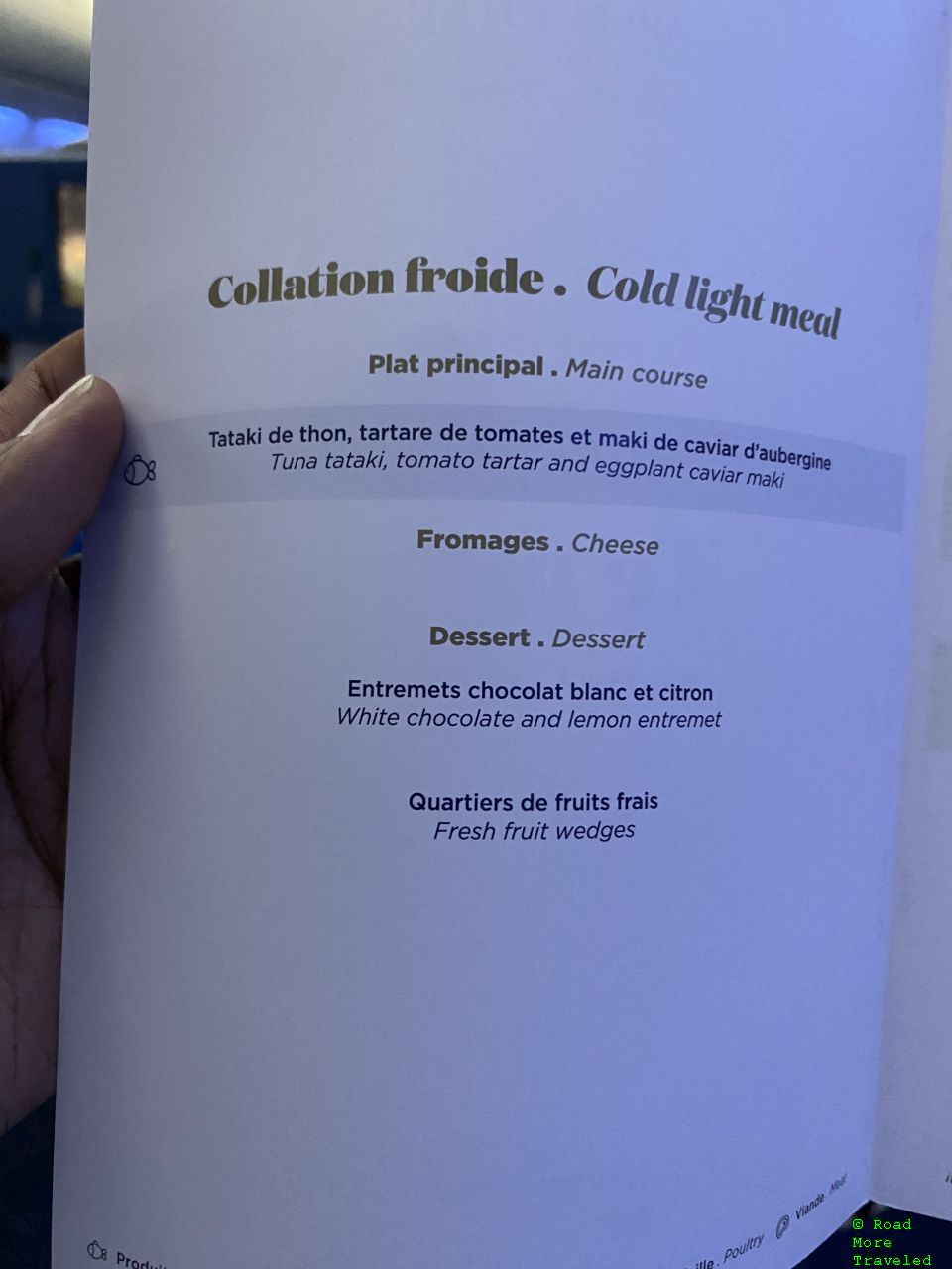 Air Tahiti B787-9 Business Class - menu