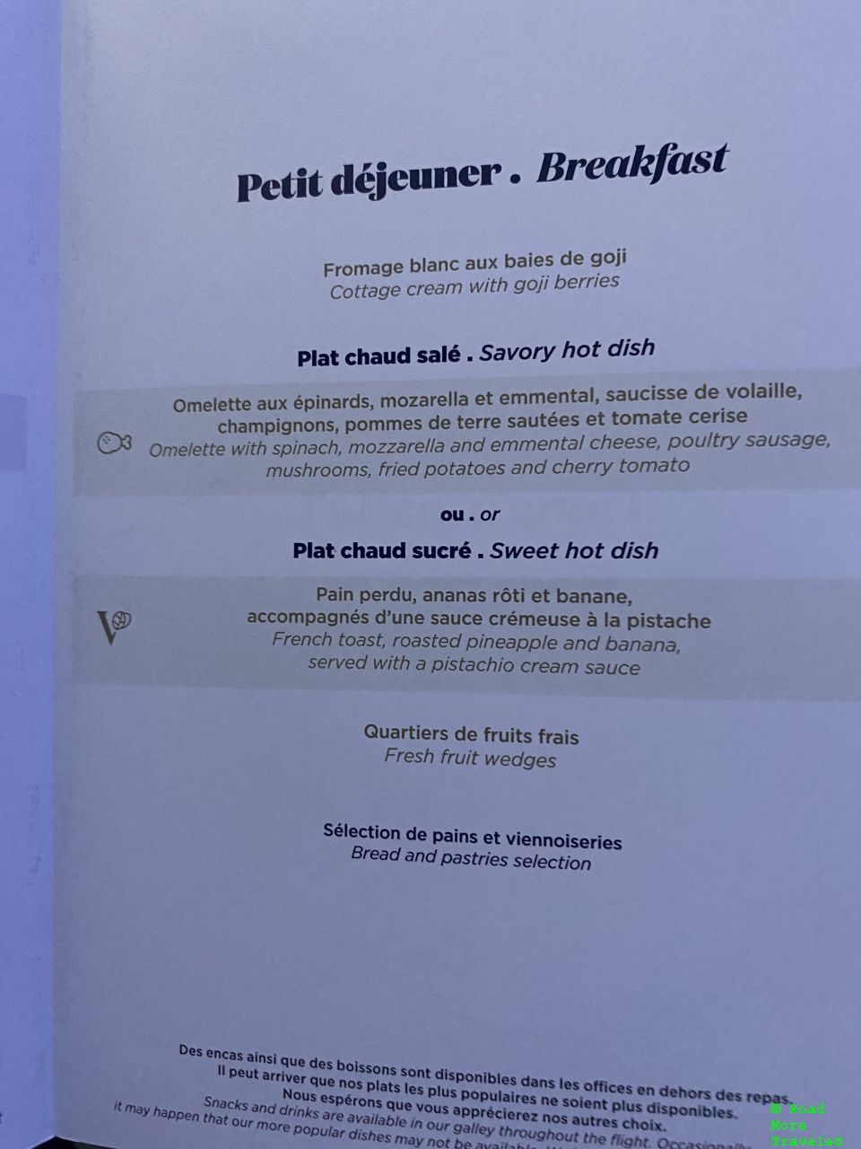 Air Tahiti Nui B787-9 Business Class - breakfast menu