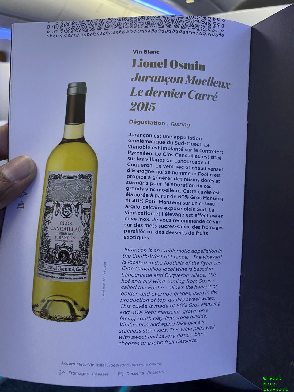 Air Tahiti Business Class additional white wine selection