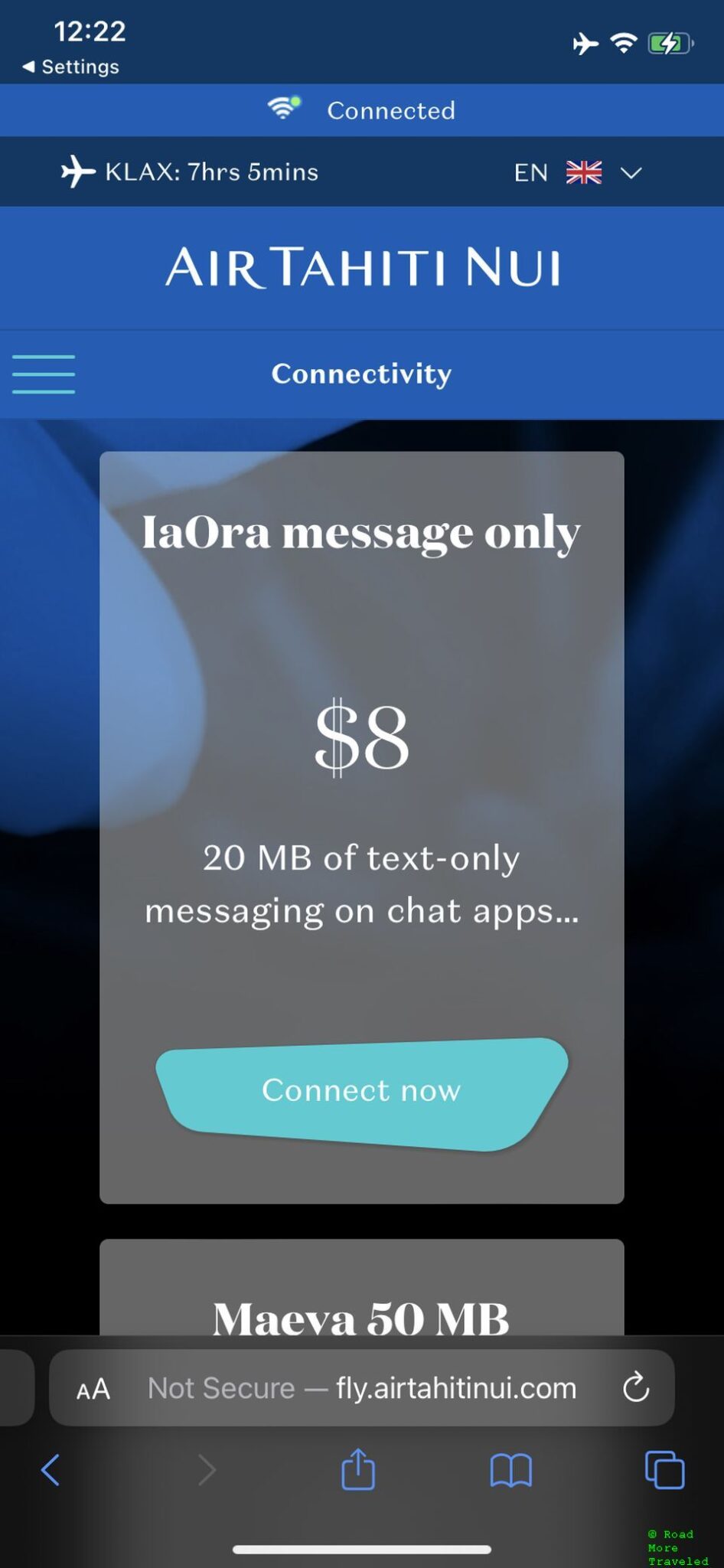 Air Tahiti Nui B787-9 Business Class - basic WiFi pricing