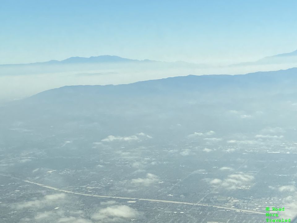 View or Orange County mountains on approach to LAX