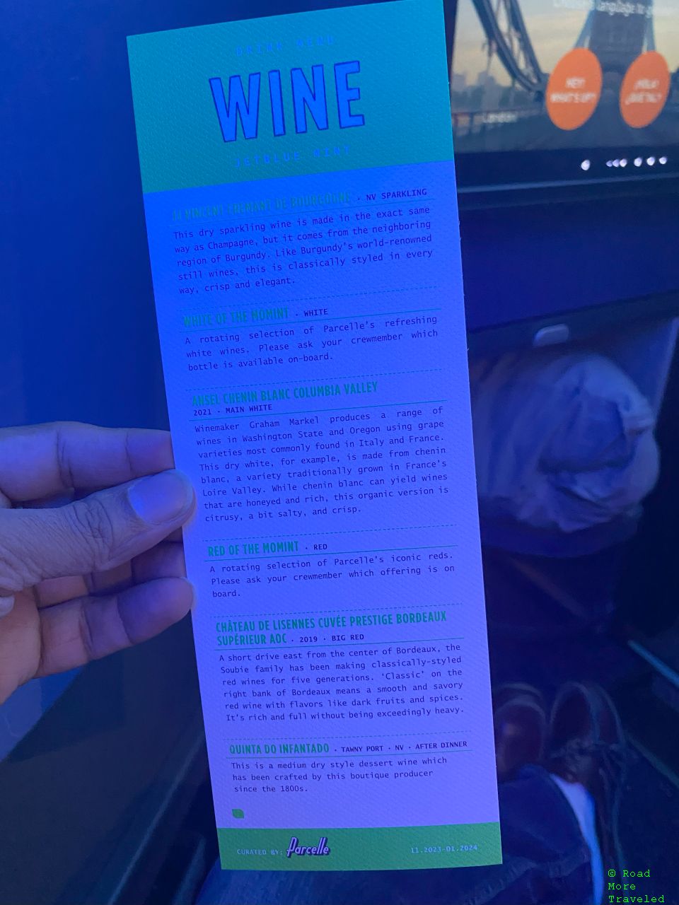 jetBlue A321neo Mint Business Class wine list