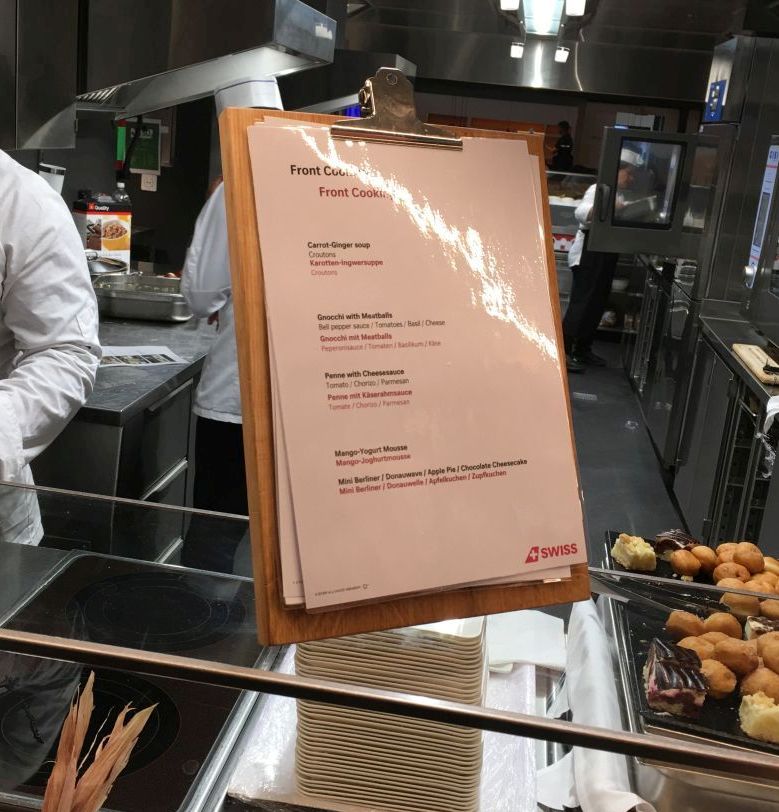 SWISS Business Lounge Zurich A Gates - lunch menu