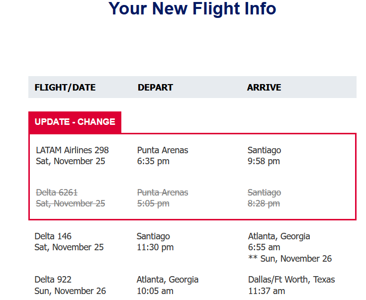 LATAM schedule change