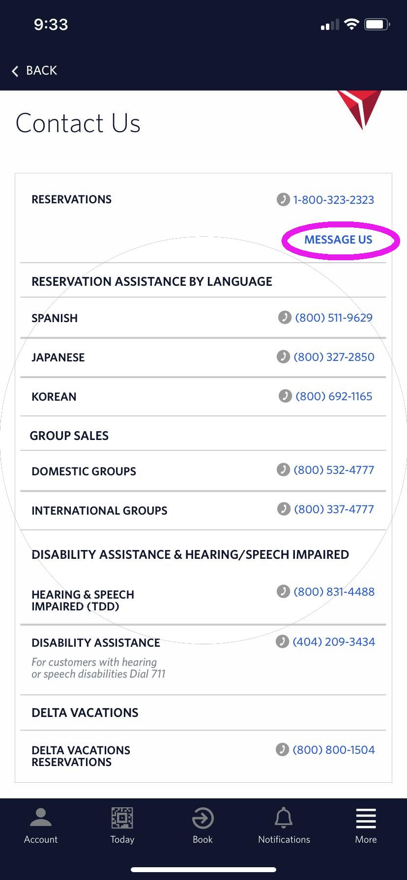 Delta Chat Support option in app