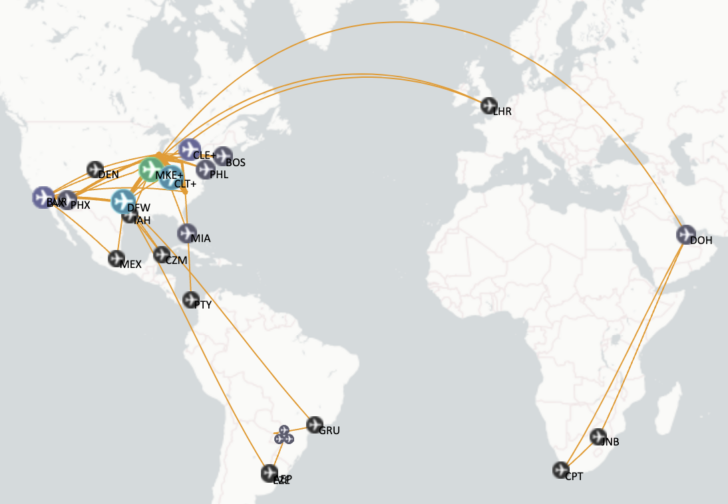 a map of the world with different cities
