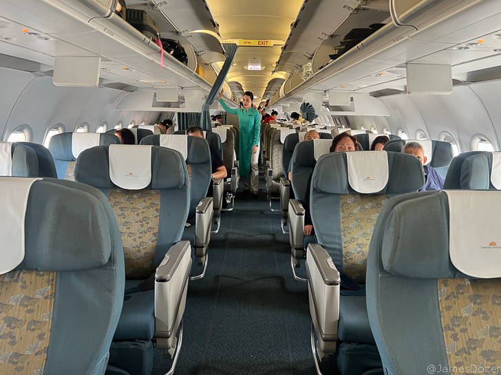 a group of people in an airplane