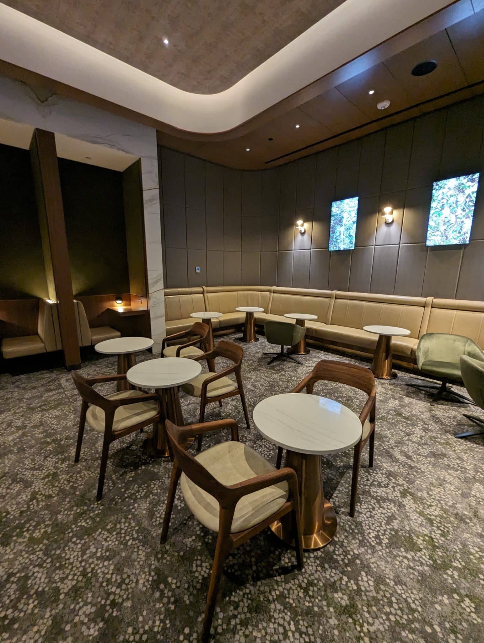 a room with tables and chairs