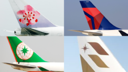 a collage of tail fin of an airplane