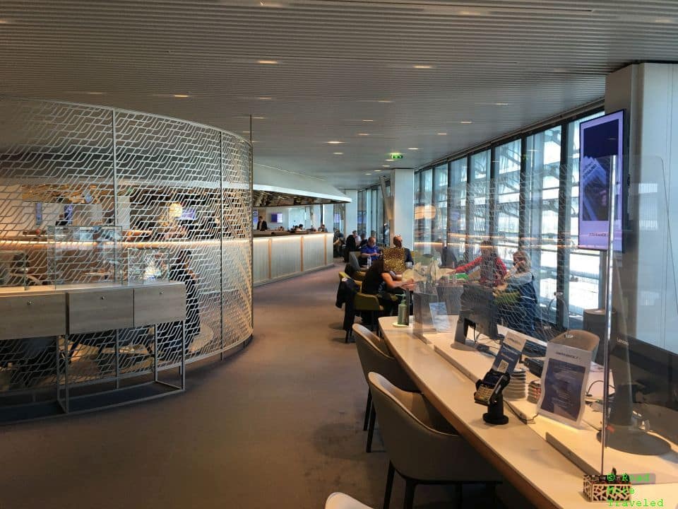 Air France CDG 2E Hall L help desk and window seating