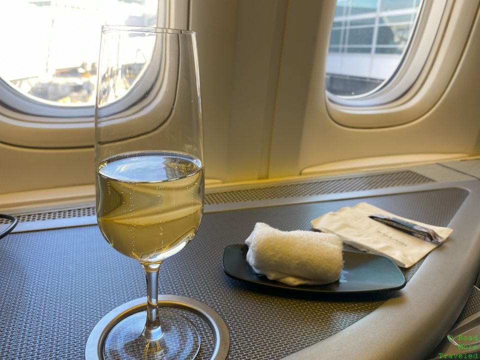 EVA Air B777-300ER Business Class - pre-departure beverage