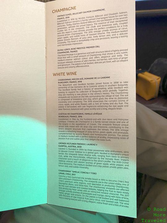 Etihad B787-9 First Class - wine list