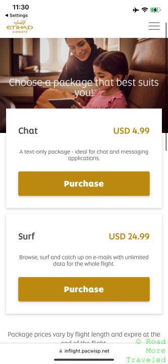 Etihad WiFi pricing
