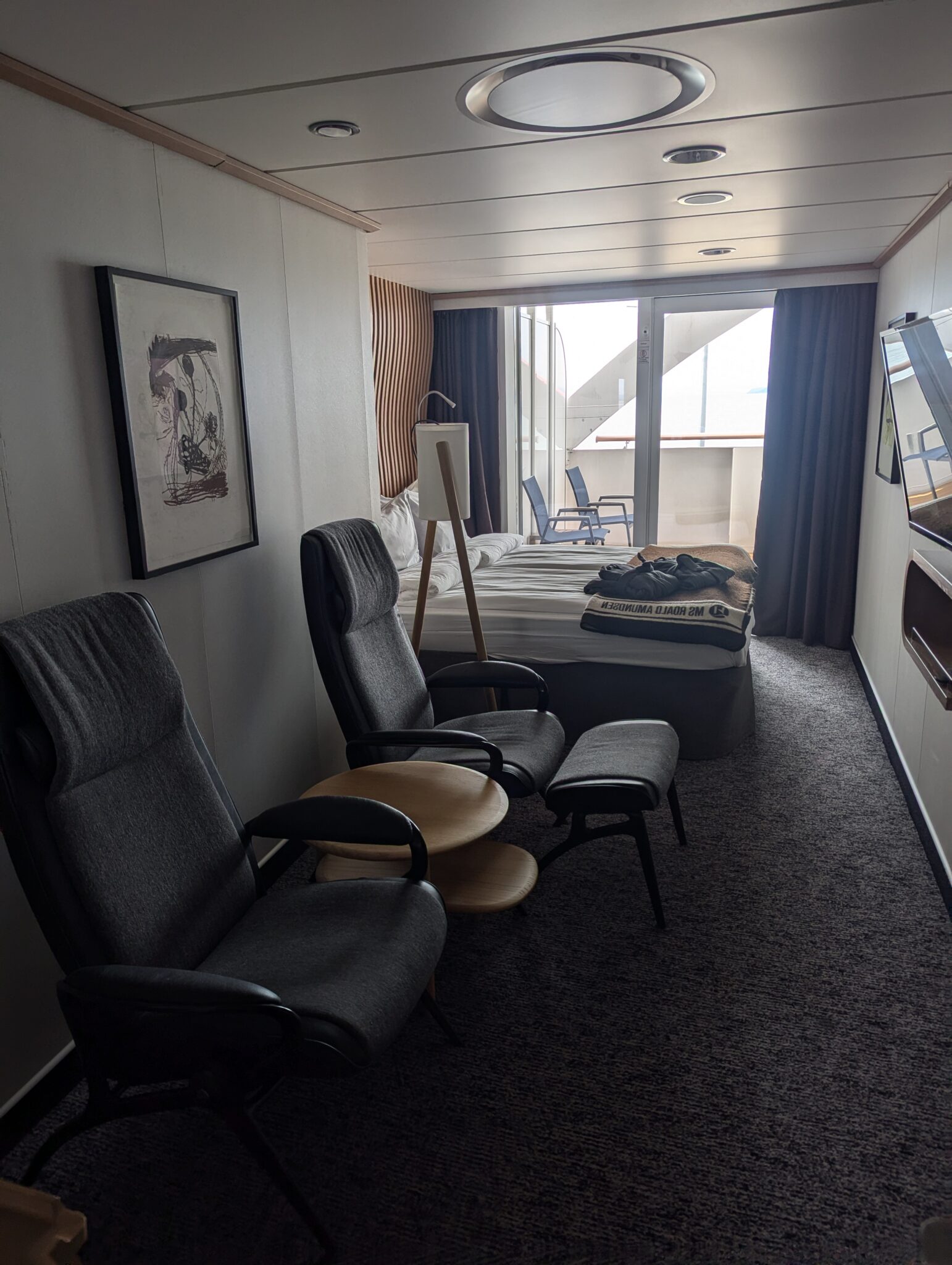 a room with chairs and a table