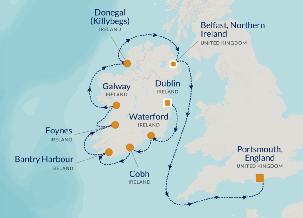 a map of ireland with blue arrows