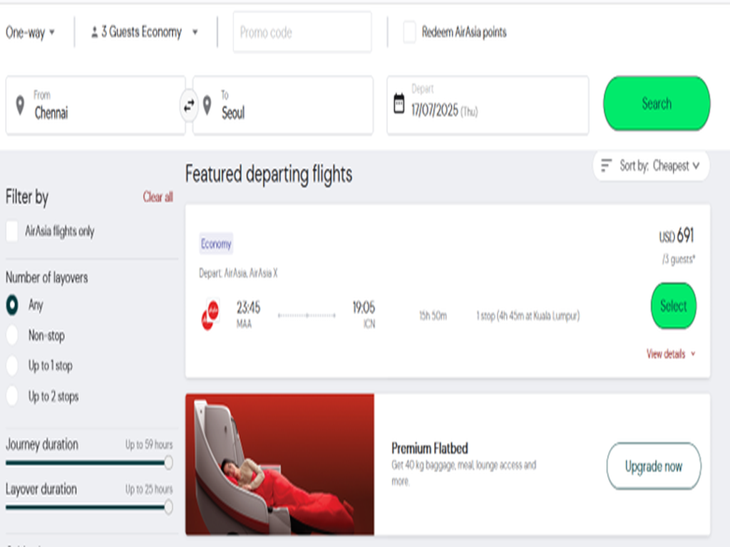 AirAsia MAA-ICN Economy fare