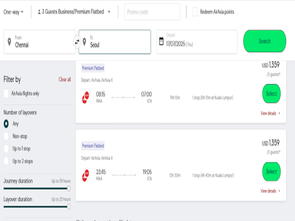 AirAsia MAA-ICN Business fare