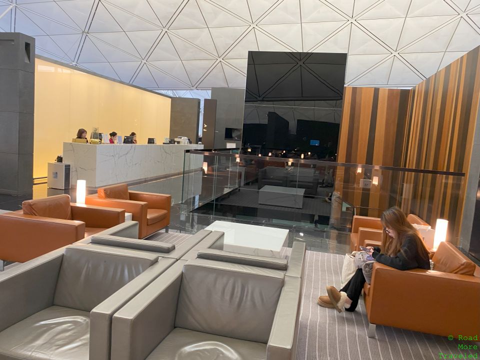 Cathay Pacific The Wing Business Lounge Hong Kong - entrance seating