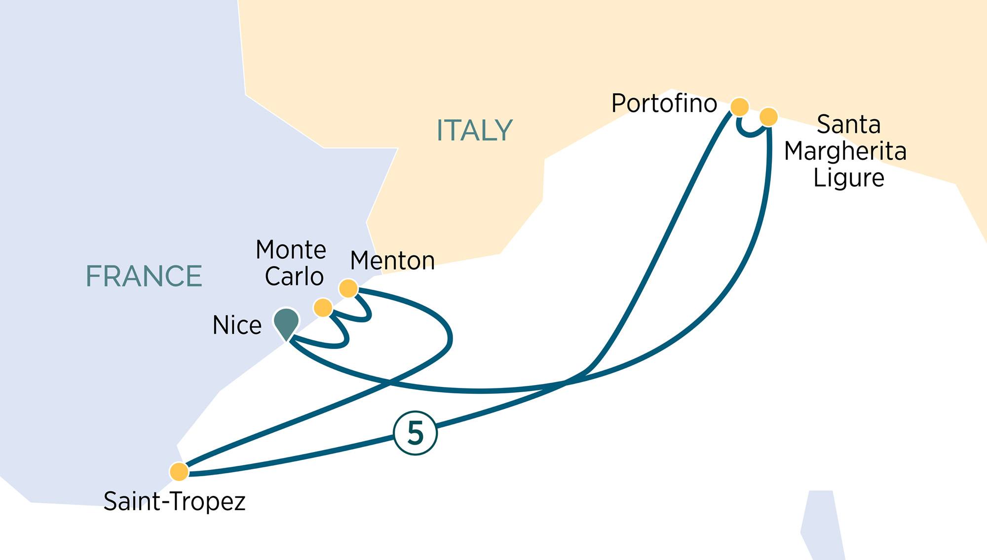monte carlo cruise a map of a route