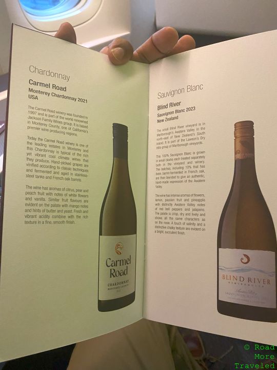 Qatar Airways B777-300ER Business Class - wine list