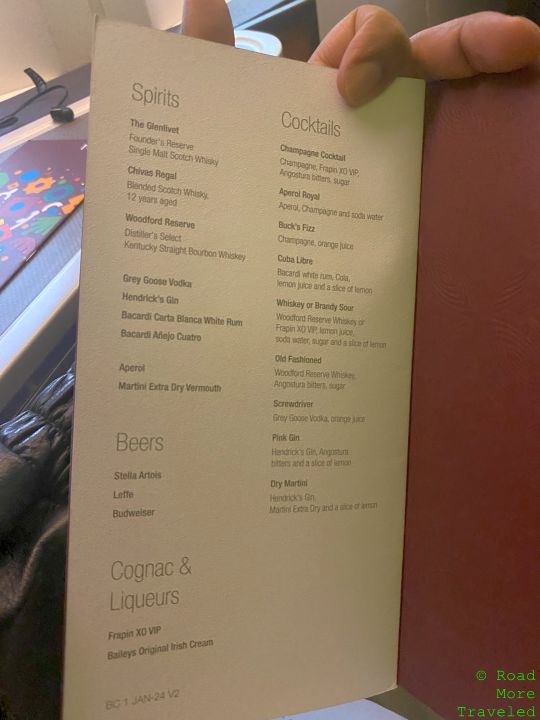 QR J spirits and cocktails menu