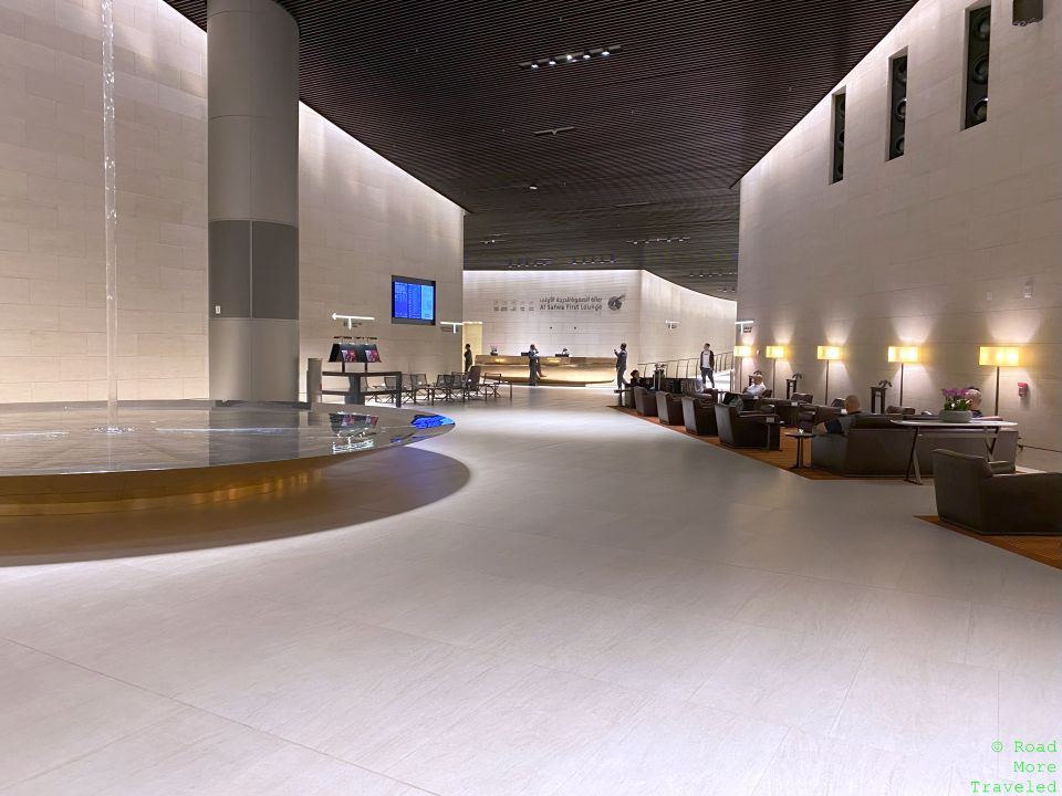 QR Al Safwa Lounge seating near water feature