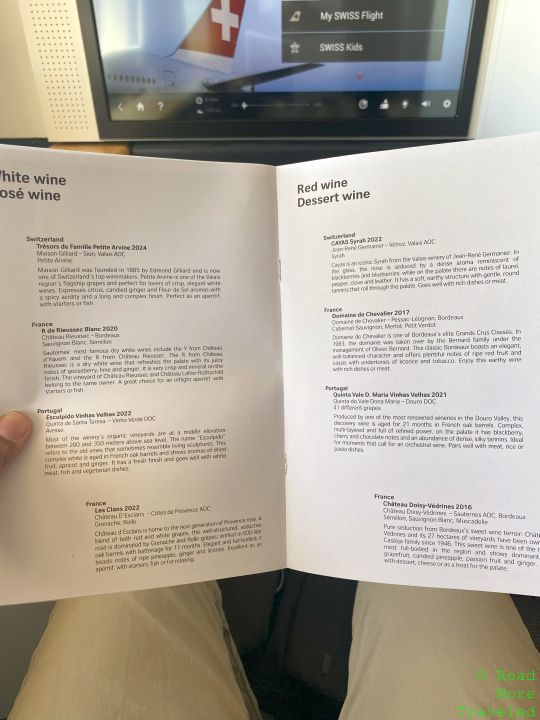 SWISS B777-300ER First Class - wine list