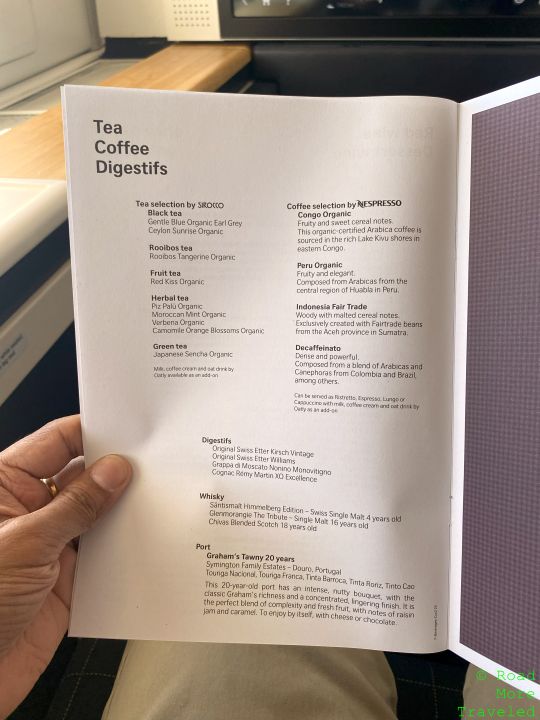 SWISS B777-300ER First Class - tea/coffee/digestifs