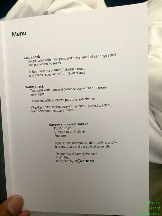 SWISS B777-300ER First Class - snack menu