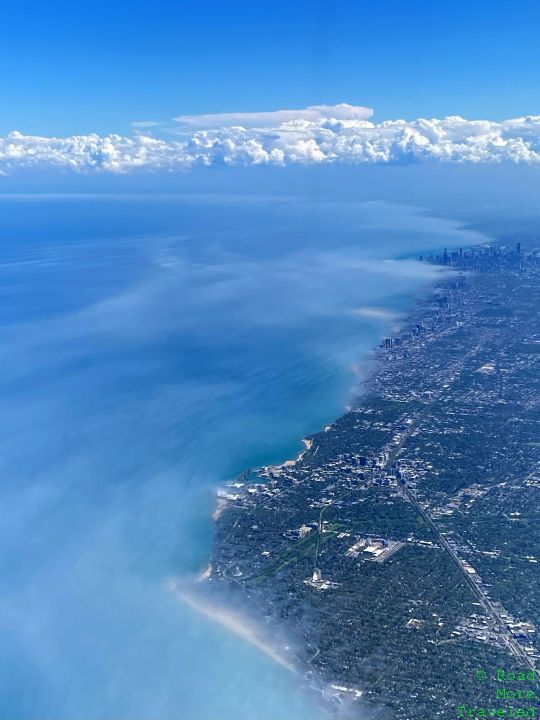 Fog over Lake Michigan approaching Chicago