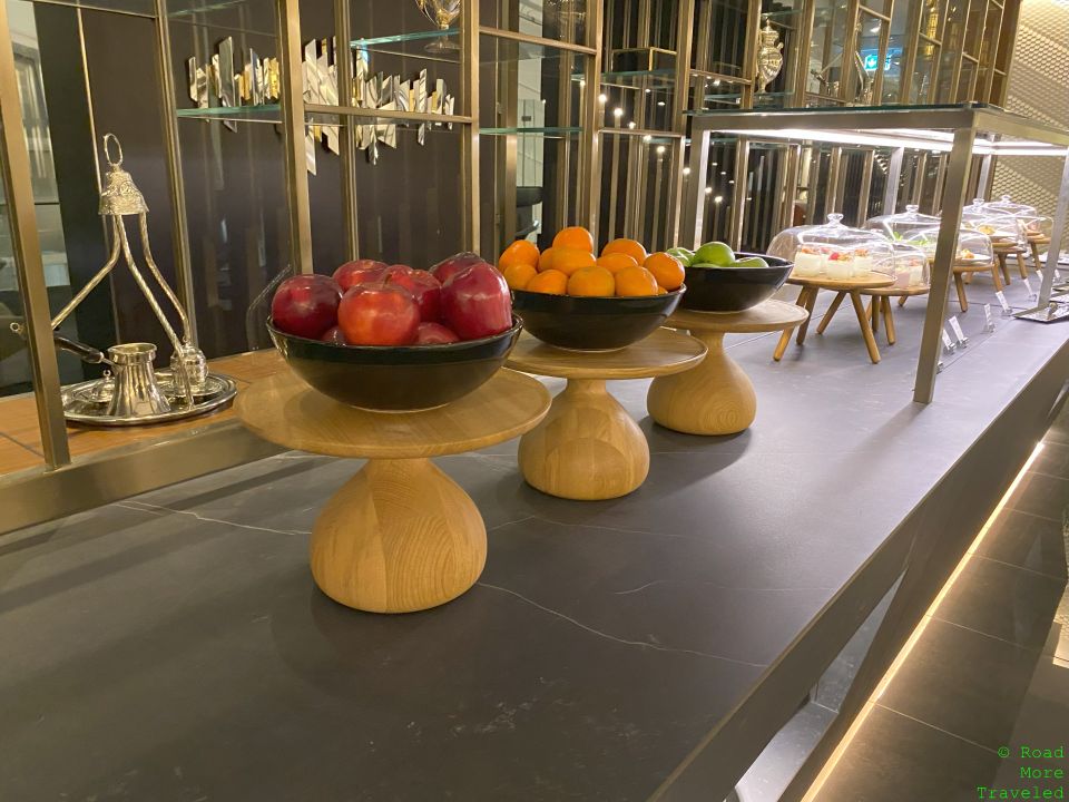 Etihad First Class Lounge AUH - buffet and fruit