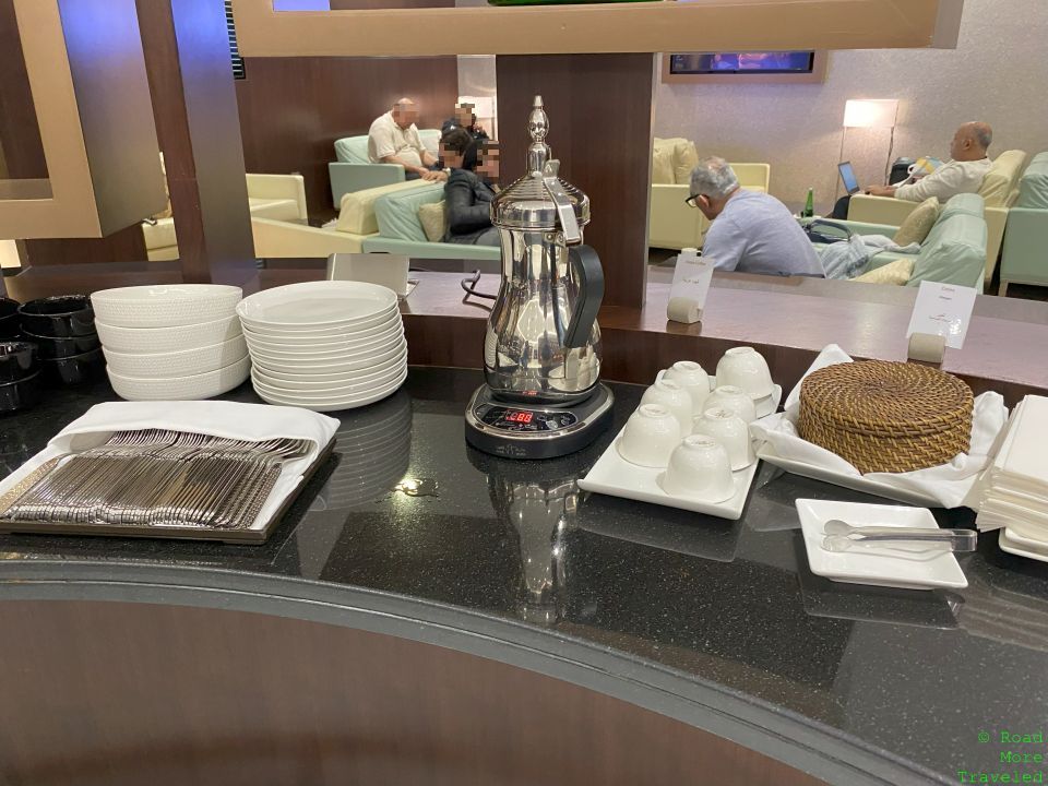 Etihad Pre-Clearance Lounge Abu Dhabi - coffee and dumplings