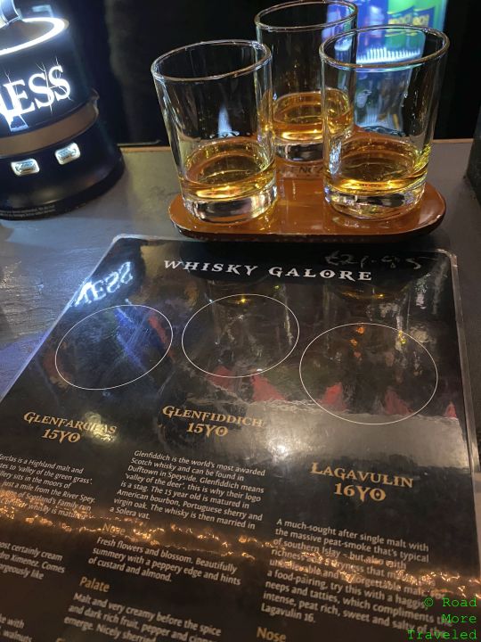 Whisky Galore flight at Piper Bar Glasgow