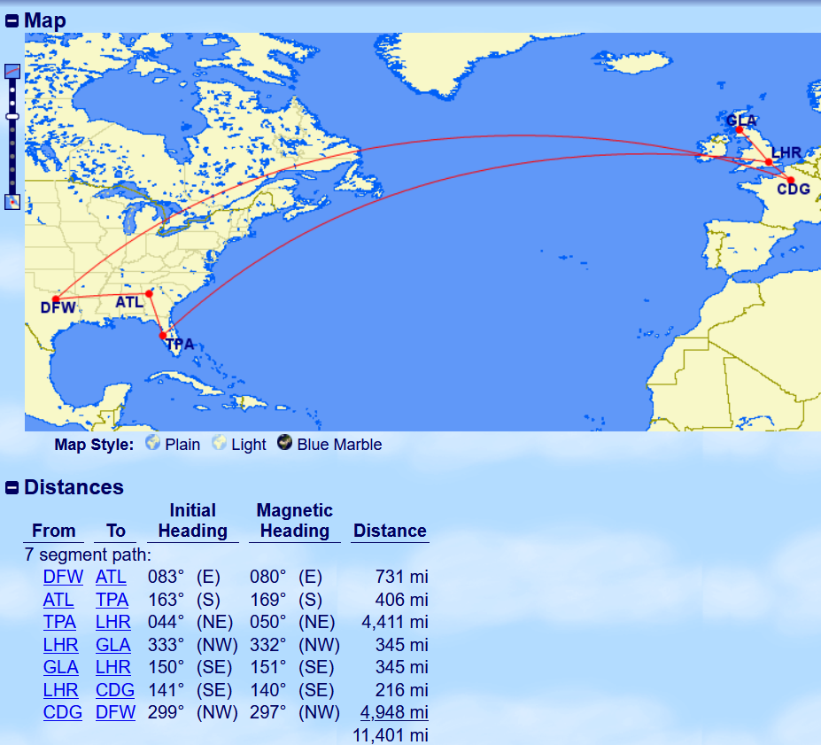 DFW to Glasgow and back via LHR and CDG