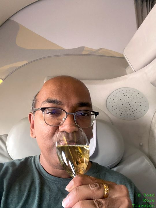 Emirates First Class champagne selfie