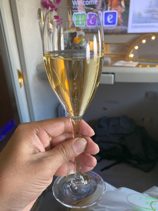 Emirates B777-300ER First Class - pre-departure beverage