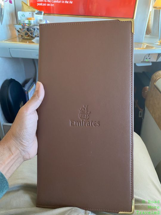 Emirates B777-300ER First Class menu